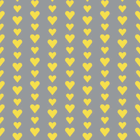 Cute hearts seamless pattern bright yellow on a gray background. Colors of the year 2021. Trendy minimalist background with hearts for Valentines Day. Flat and simple style. Vector illustrationのイラスト素材