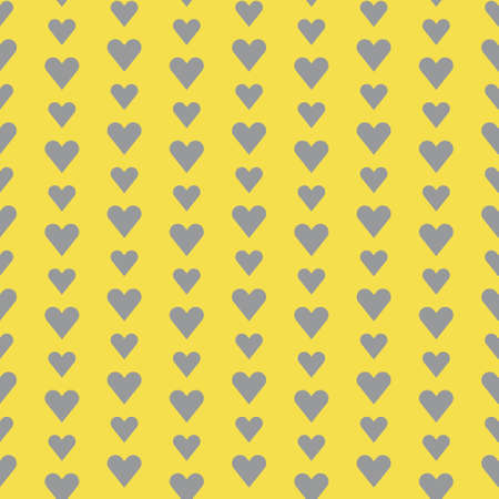 Cute hearts seamless pattern gray on a bright yellow background. Colors of the year 2021. Trendy minimalist background with hearts for Valentines Day. Flat and simple style. Vector illustrationのイラスト素材