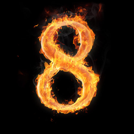 Burning numbers on black background - number eight