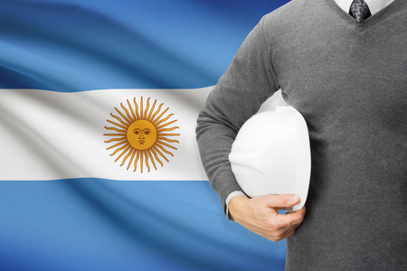 Architect with flag on background  - Argentinaの写真素材