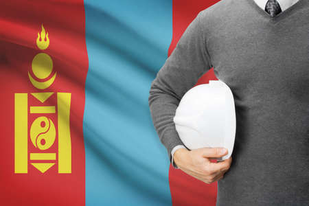 Architect with flag on background  - Mongoliaの写真素材
