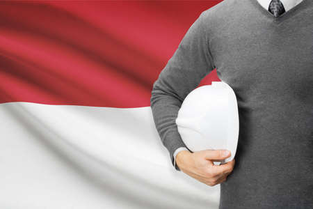 Architect with flag on background  - Indonesiaの写真素材