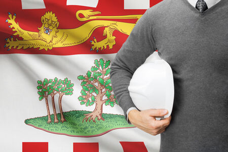 Engineer with flag on background series - Prince Edward Islandの写真素材