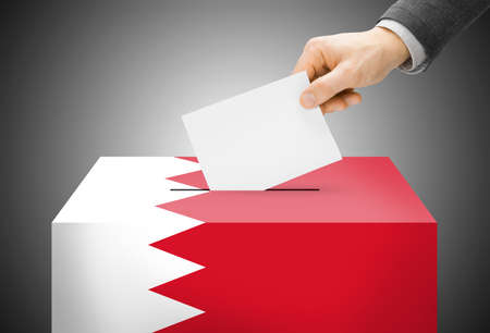 Voting concept - Ballot box painted into Bahrain national flagの写真素材