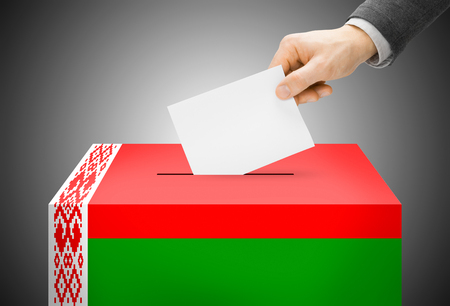 Voting concept - Ballot box painted into Belarus national flag colorsの写真素材