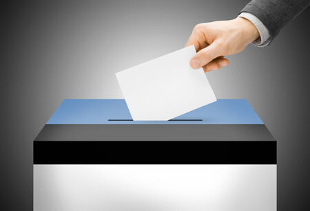 Voting concept - Ballot box painted into Estonia national flagの写真素材