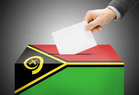 Voting concept - Ballot box painted into Vanuatu national flag colorsの写真素材