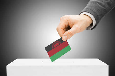 Voting concept - Male inserting flag into ballot box - Malawiの写真素材