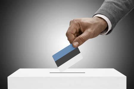 Ballot box painted into national flag colors - Estoniaの写真素材
