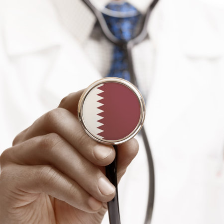 Stethoscope with national flag conceptual series - Qatarの写真素材