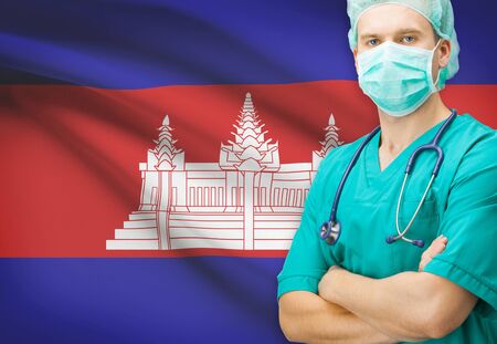 Surgeon with national flag on background - Cambodiaの写真素材