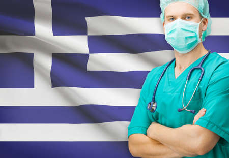 Surgeon with national flag on background - Greeceの写真素材