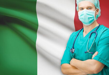 Surgeon with national flag on background - Italyの写真素材
