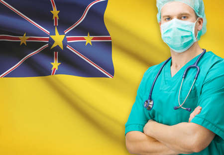 Surgeon with national flag on background - Niueの写真素材