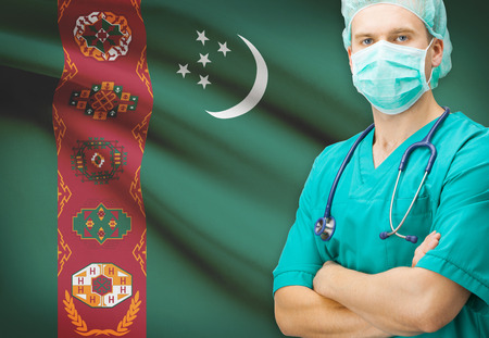 Surgeon with national flag on background - Turkmenistanの写真素材
