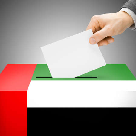 Ballot box painted into United Arab Emirates national flagの写真素材