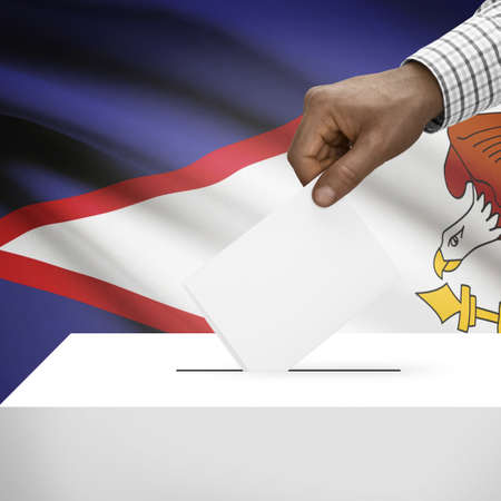 Ballot box with flag on background - American Samoaの写真素材