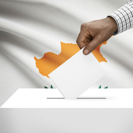Ballot box with flag on background - Cyprusの写真素材