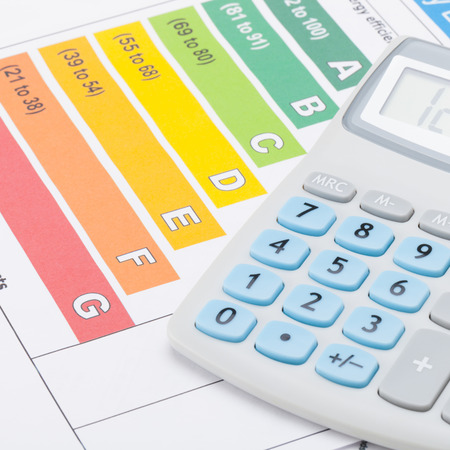 Energy efficiency chart and calculator - close up shotの写真素材