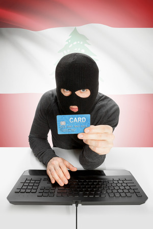 Cybercrime concept with flag on background - Lebanonの写真素材