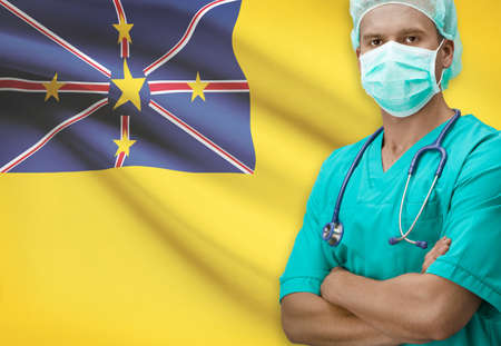Surgeon with flag on background - Niueの写真素材