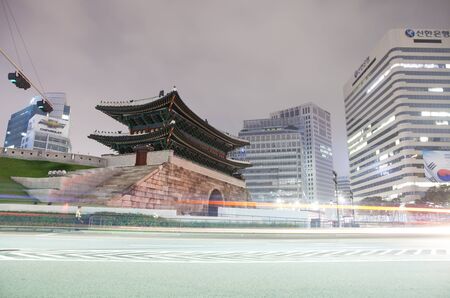 Seoul, South Korea - August 09, 2015: Night view of Dongdaemun Gate in Seoul - South Koreaの写真素材