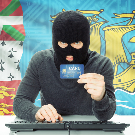 Cybercrime concept with flag on background - Saint-Pierre and Miquelonの写真素材