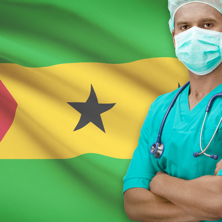 Surgeon with flag on background - Sao Tome and Principeの写真素材