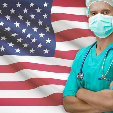 Surgeon with flag on background - United Statesの写真素材