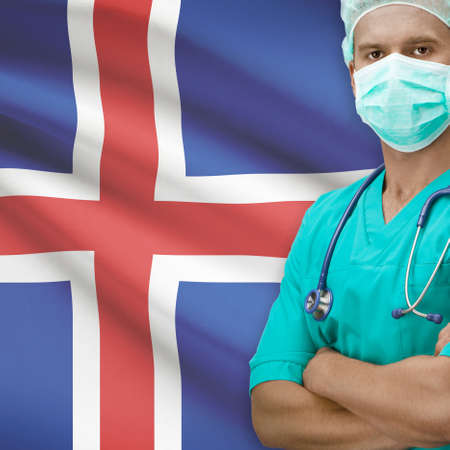 Surgeon with flag on background - Icelandの写真素材