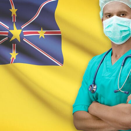 Surgeon with flag on background - Niueの写真素材