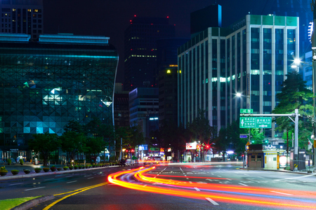 Seoul, South Korea - August 16, 2015: Night view near City Hall of Seoul - Republic of Koreaのeditorial素材