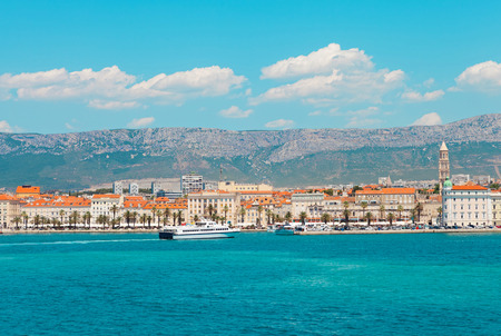 Panoramic view on town Split from the side of sea, Dalmatia, Croatiaの写真素材