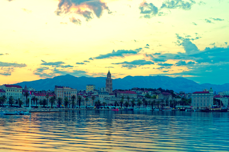 Beautiful view of Split city at sunrise from the side of sea - Croatiaの写真素材