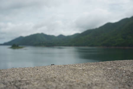 Landscape of lake and mountain in the rainy season, Thailand.の写真素材