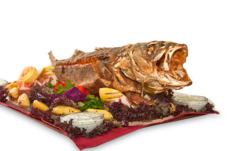 grilled fish with vegetablesの写真素材