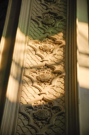 Wall detail at Sultan Abdul Samad Mosque or KLIA Mosque is a mosque for Kuala Lumpur International Airport on February 23, 2014 at at Sepang, Selangor, Malaysia. The mosque was originally named as KLIA Mosque and was officially named after Almarhum Sultanのeditorial素材