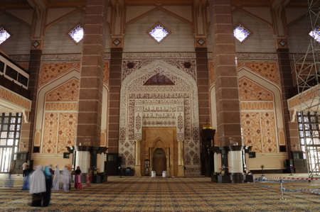 Main prayer hall of Putra Mosque. The mosque was located at Putrajaya Malaysia. It was the first mosque built in Putrajayaのeditorial素材