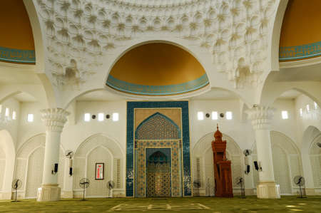 Interior of Al Bukhari Mosque located at Mukim Alor Malai, Alor Setar, Kedah, Malaysia. This Mosque complex completed with others facilities such as hospital, hotels, commercial area and others.  Mosque design based on the design of mosques in Iran.のeditorial素材