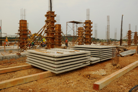 Precast Half Slab Panel use to replace conventional way to construct floor slab on January 27, 2014 in Sepang, Selangor, Malaysia. It is cheaper than normal construction.のeditorial素材
