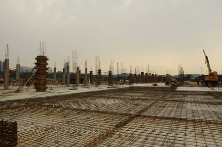Ground floor slab reinforcement bar at construction site in Malaysia on January 27, 2014 in Sepang, Selangor, Malaysia.のeditorial素材