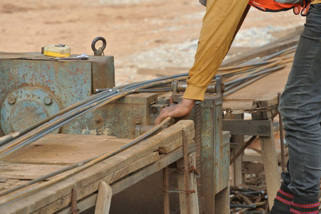 Construction workers working at Steel bar bending yard