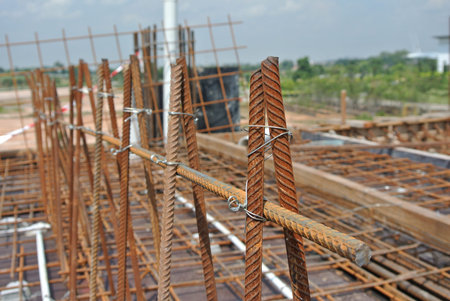 Reinforcement bar fabricated and tied using wire at construction site