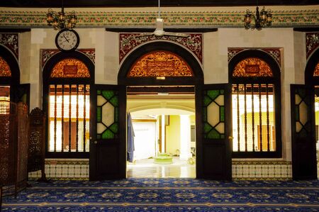 Interior of  Kampung Kling Mosque.  It is an old mosque in Malacca City, Malacca, Malaysia and originally build in 1748. It is one of the traditional mosue in Melaka which still retains its original design.のeditorial素材
