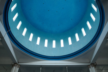 Inside dome of Masjid Jamek Bandar Mersing, it was completed in 1956. Masjid Jamek Mersing was built...