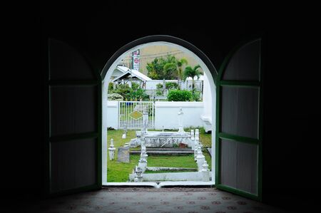 Old grave yard at The Abidin Mosque in Kuala Terengganu, Malaysia. It is Terengganu old state royal mosque built by Sultan Zainal Abidin II between 1793 and 1808. The mosque, which is also known as the White Mosque or the Big Mosque.のeditorial素材