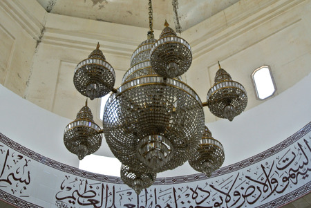 Chandelier of The Abidin Mosque in Kuala Terengganu, Malaysia. It was Terengganu old state royal mosque built by Sultan Zainal Abidin II between 1793 and 1808. The mosque, which is also known as the White Mosque or the Big Mosque.のeditorial素材