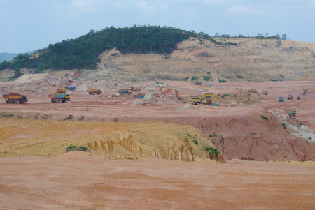 Huge construction lorry used to transport soil at the construction siteの写真素材