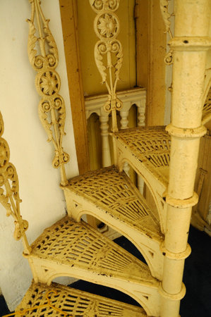 Spiral metal staircase at Sultan Abu Bakar State Mosque in Johor Bharu Malaysiaのeditorial素材