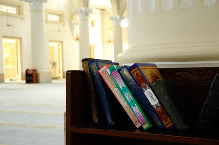 Quran on wooden rack in The Sultan Abu Bakar State Mosque in Johor Bharu Malaysiaのeditorial素材
